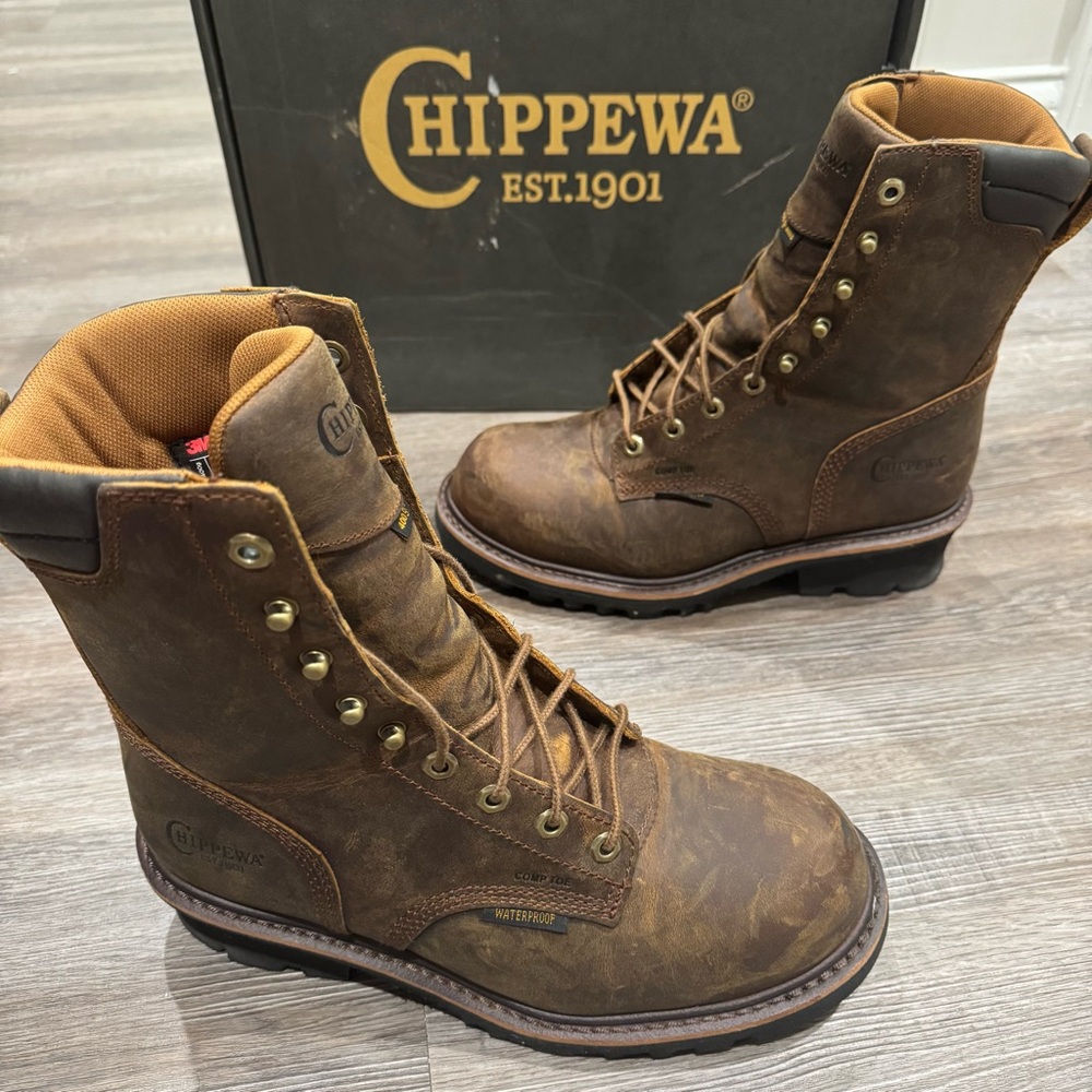 Chippewa Valdor 8” Waterproof Comp Toe Insulated Logger Buff Leather Boots